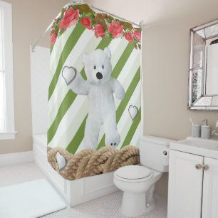 Rideau de douche Ours en Teddy Blanc Floral