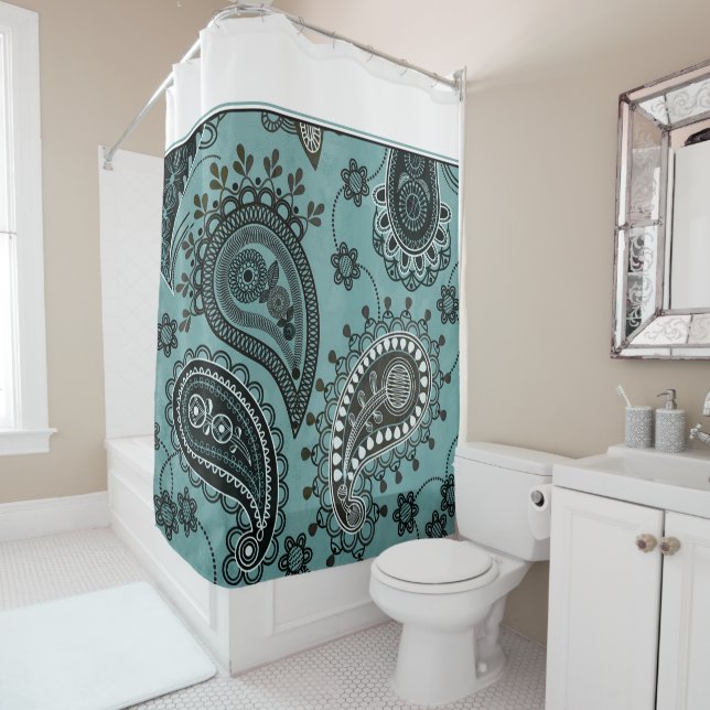 Rideau de douche paisley sarcelle foncé (En situation)