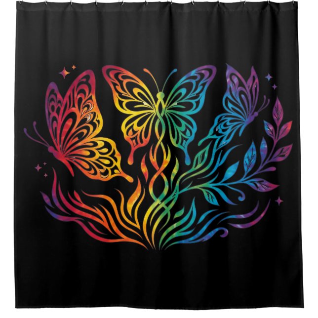 Rideau de douche papillon multicolore (Devant)