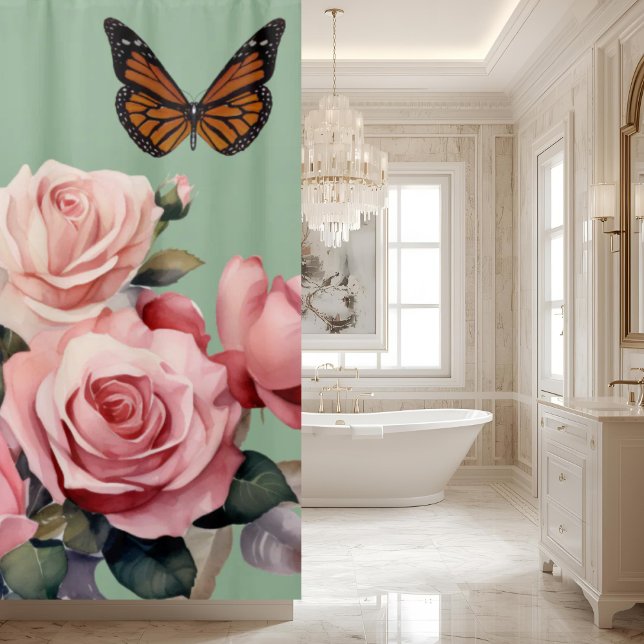 Rideau de douche papillon roses rose clair élégant (Créateur téléchargé)