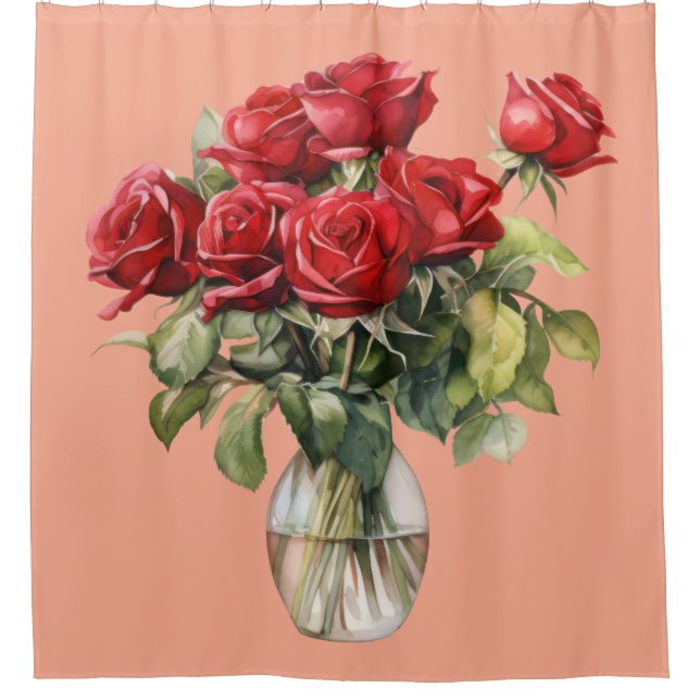 Rideau de douche Papillons et Roses Rouges Roses e (Devant)