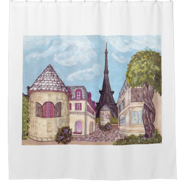 Rideau de douche paysage d'inspiration Paris Eiffe (Devant)
