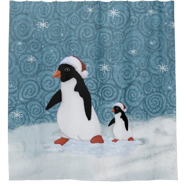 Rideau de douche père Noël Penguins (Devant)
