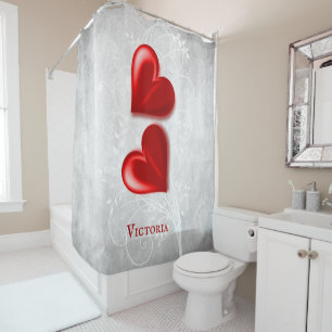 Rideau de douche personnalisé aux Coeurs rouges