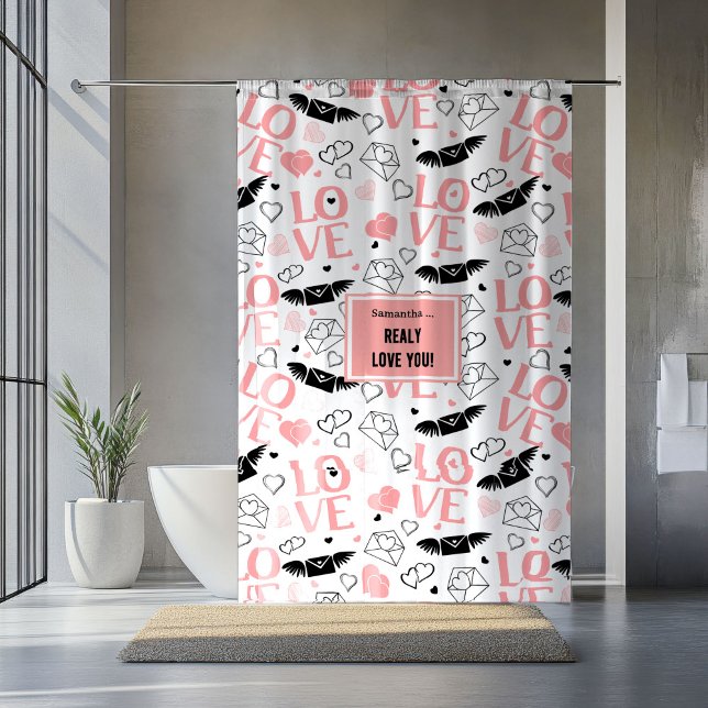 Rideau de douche personnalisé avec cœurs dessinés  (Custom Love Gift Shower Curtain Hand Drawn Hearts)