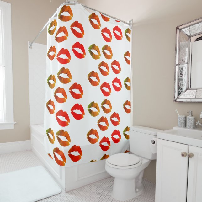 Rideau de douche personnalisé Lèvres rouges (En situation)