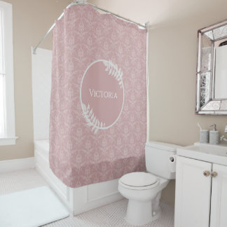 Rideau de douche personnalisé rose élégant Damas