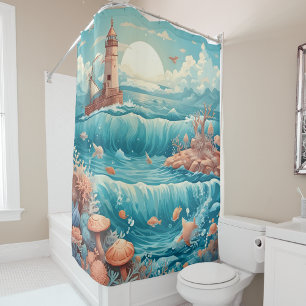 Rideau de douche Phare côtier Vagues océaniques