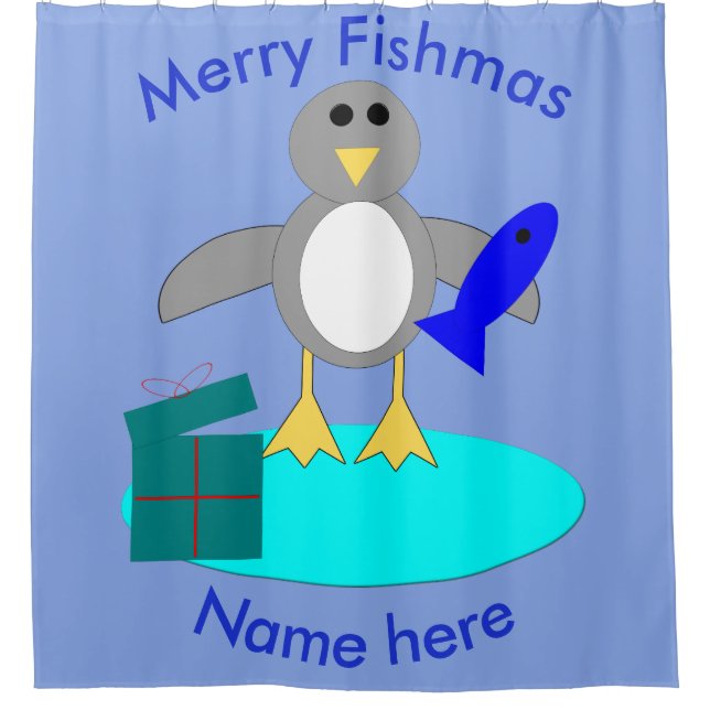 Rideau de douche pingouin pêche Noël joyeux (Devant)