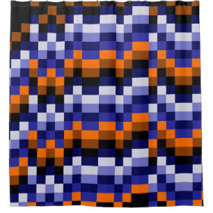 Rideau de douche Pixel Art – Bleus, Orange & Terre