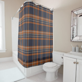 Rideau de douche plaid bleu, orange et gris