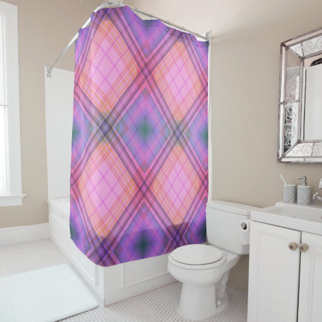 Rideau de douche Plaid violet (En situation)