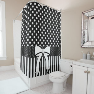 Rideau de douche Polkadot Noir Blanc Stripe Bow