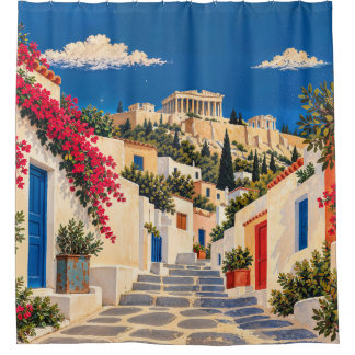 Rideau de douche Poster de Voyage Vintage Athènes
