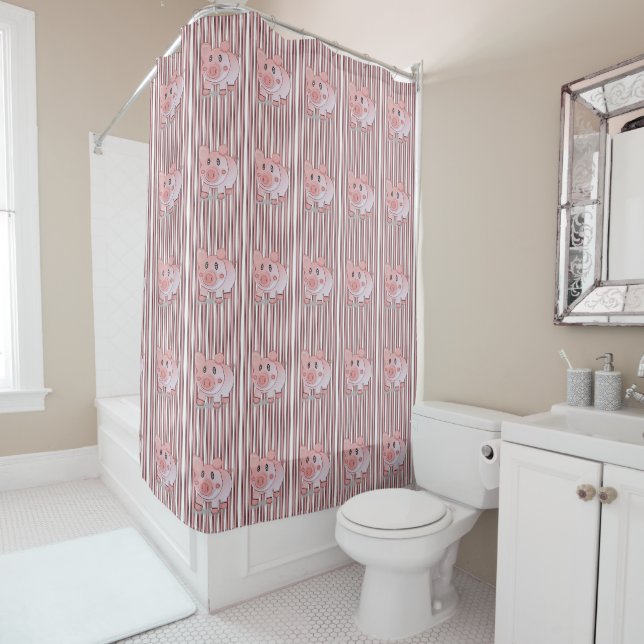 Rideau de douche pour enfants de porc (En situation)