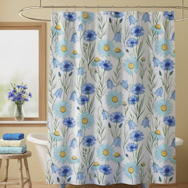 Rideau de douche Prairie de fleurs sauvages bleues (Créateur téléchargé)