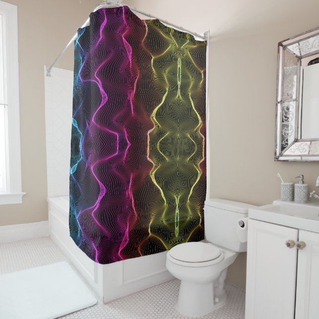 Rideau de douche psychédélique avec des vagues néo (En situation)