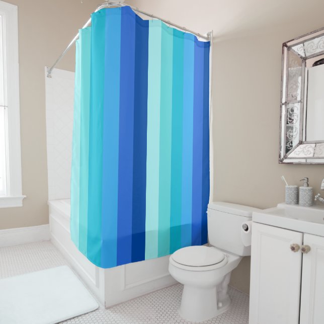 Rideau de douche rayé bleu moderne Ombre (En situation)