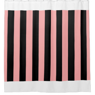 Rideau de douche rayé noir et rose corail