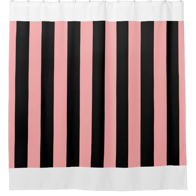 Rideau de douche rayé noir et rose corail (Devant)