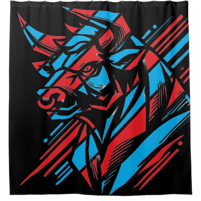 Rideau de douche Red and Blue Bull Art (Devant)