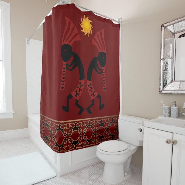 Rideau de douche Red Kokopelli (En situation)