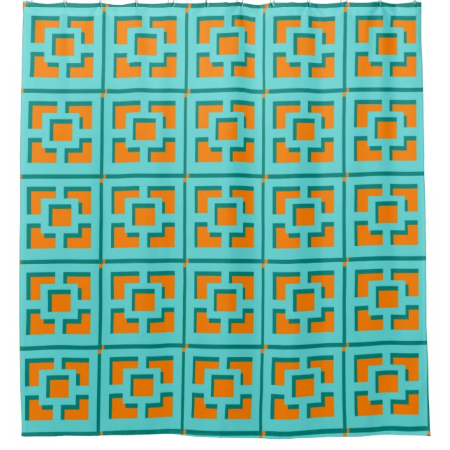 Rideau de douche Retro Turquoise et Orange Trellis (Devant)