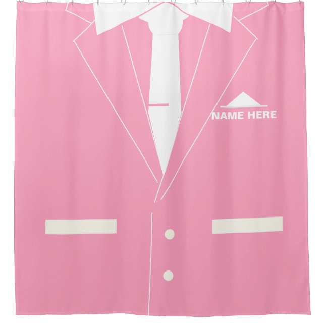 Rideau de douche rose Costume d'affaires avec nom  (Devant)