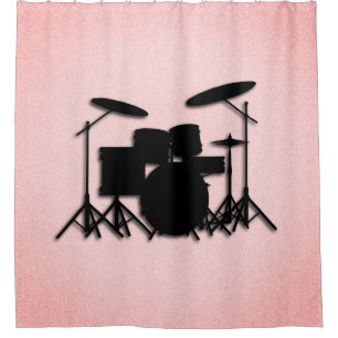 Rideau de douche rose design musique batterie