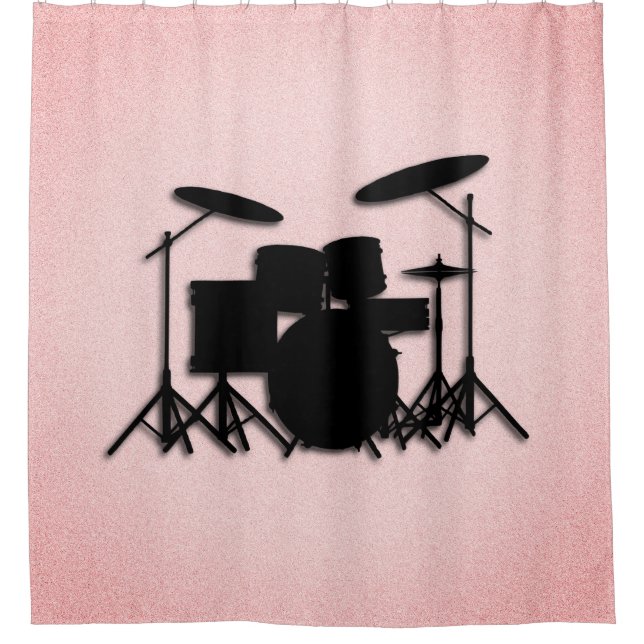 Rideau de douche rose design musique batterie (Devant)