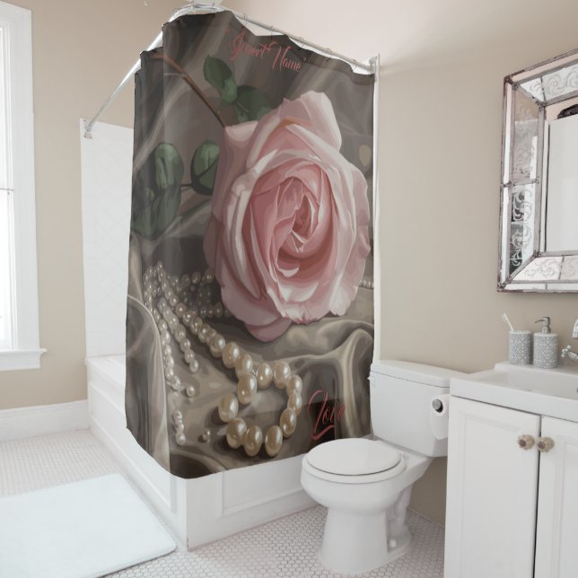 Rideau de douche Rose en soie (En situation)