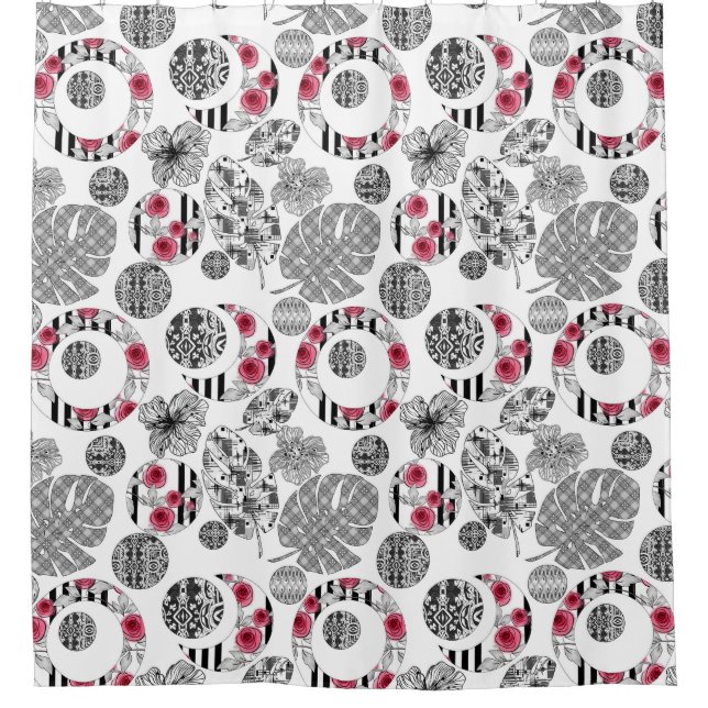 Rideau de douche, Rouge et Noir, Quilting, Patchwo (Devant)
