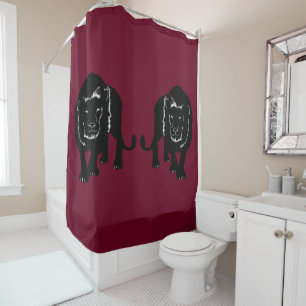 Rideau de douche rouge foncé avec Lions ou Choisis
