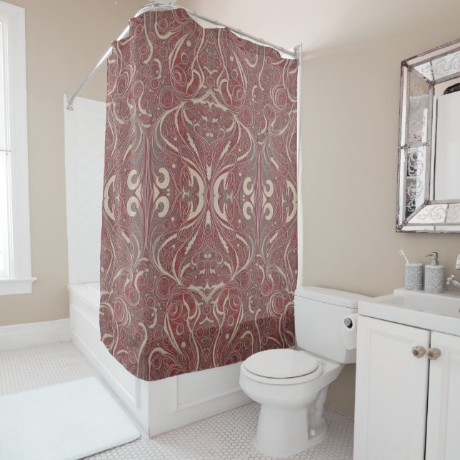Rideau de douche rouge Motif gothique (En situation)