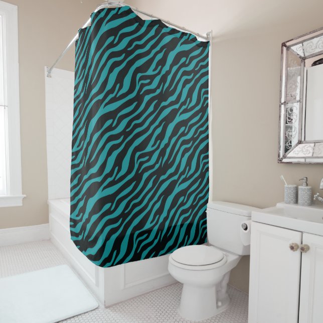 Rideau de Douche Safari Turquoise Moderne (En situation)