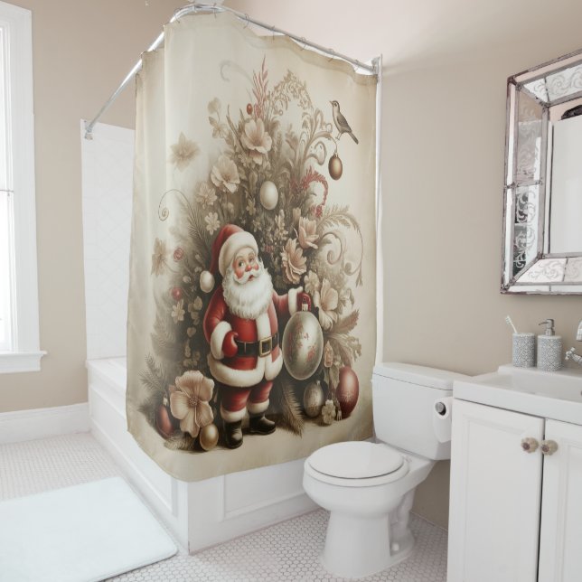 Rideau de douche Santa vintage (En situation)
