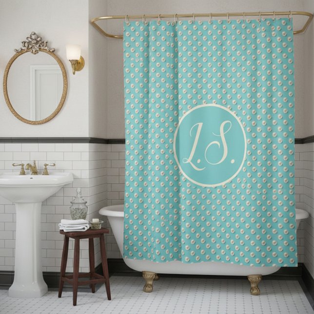 Rideau de douche sarcelle élégant avec monogramme  (Créateur téléchargé)