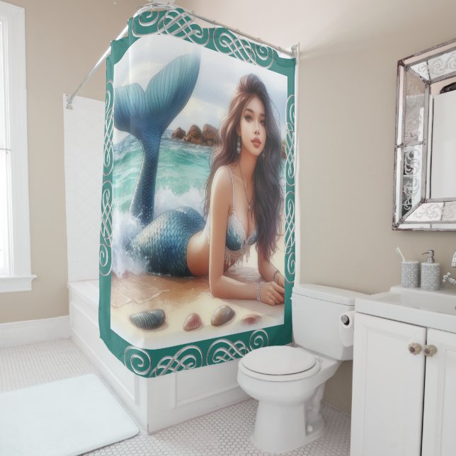 Rideau de douche sirène fille (En situation)