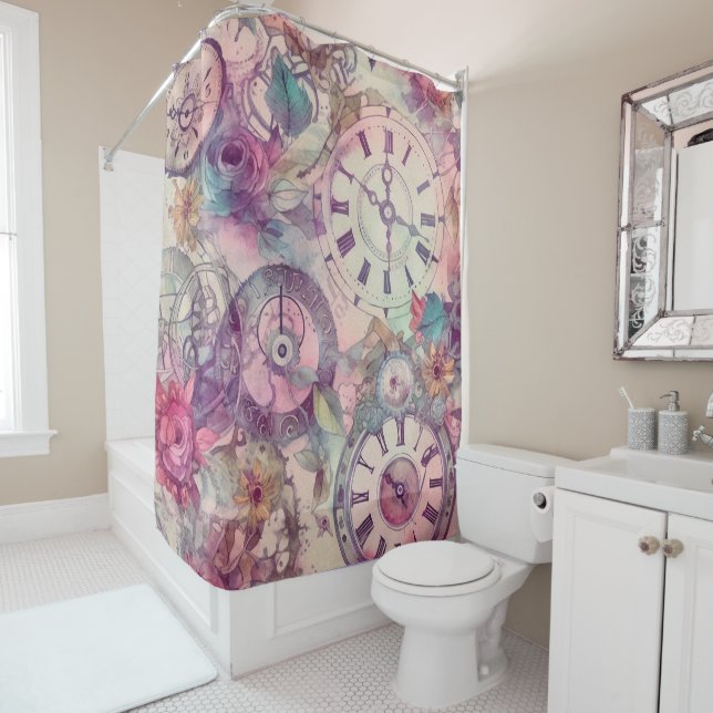 Rideau de douche Steampunk pastel (En situation)
