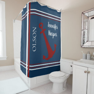 Rideau de douche sur mesure de la Ancre Navy et Re