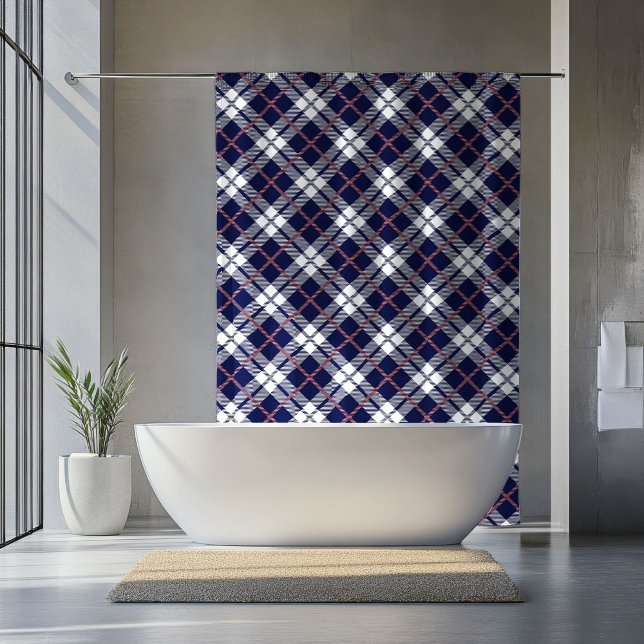 Rideau de douche Tartan Corail Navy Cadeau pour re (Tartan Shower Curtain Coral Navy Gift for Retirees)