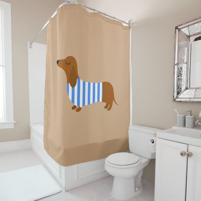 Rideau de douche teckel marron (En situation)