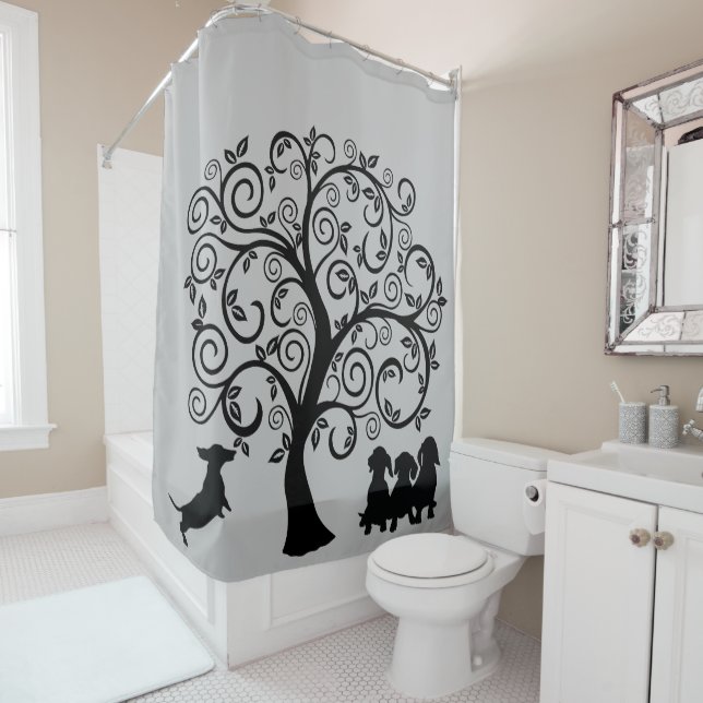 Rideau de douche teckel silhouette noire (En situation)