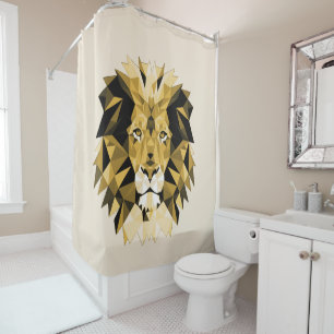 Rideau de douche tête de lion géométrique marron
