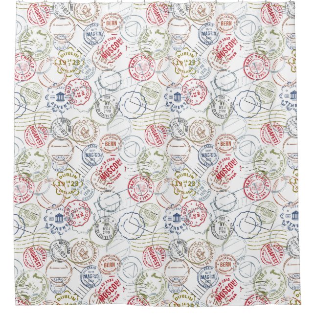 Rideau de douche Timbres de voyage (Devant)