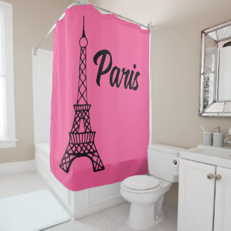Rideau de douche Tour Eiffel rose vif Paris