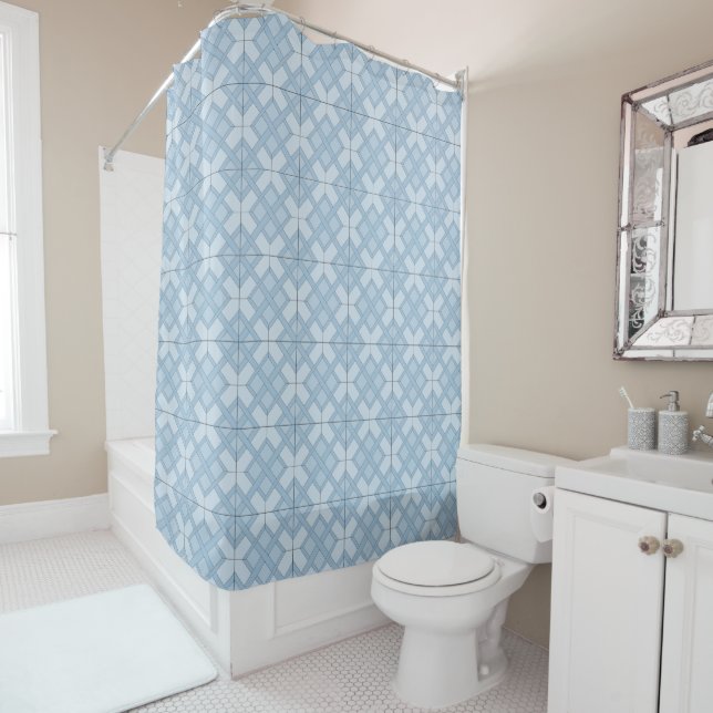Rideau de douche - treillis tissé en bleu (En situation)