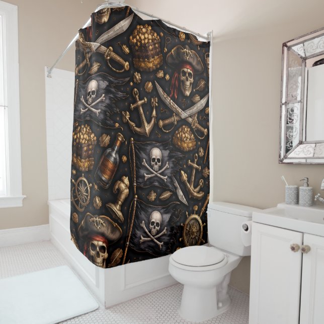 Rideau de douche trésor de pirate de l'âge d'or (En situation)