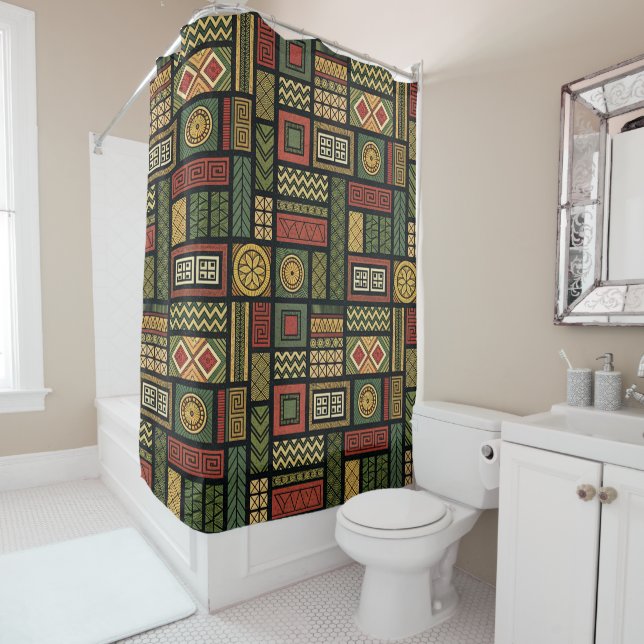 Rideau de douche tribal africain (En situation)