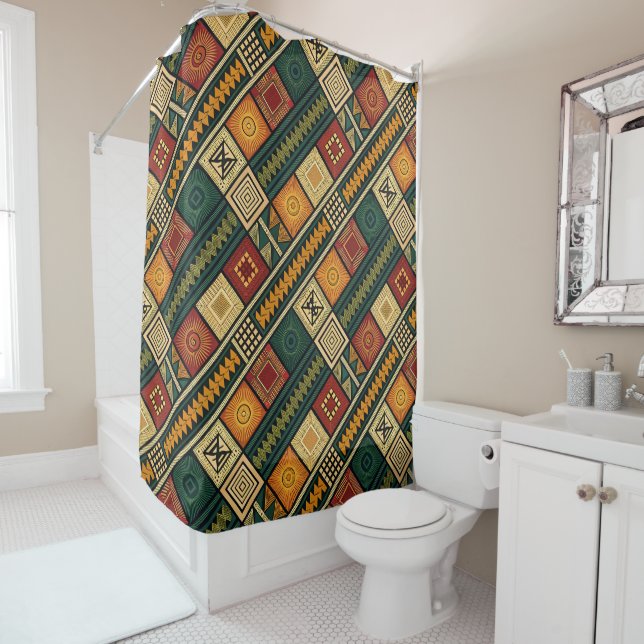 Rideau de douche tribal africain (En situation)